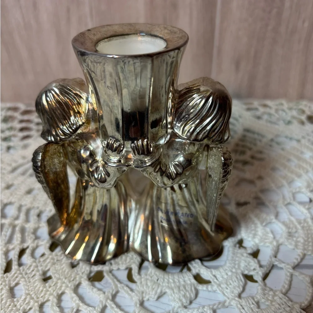 Shimmering Silver Plated Angelic Candle Holder